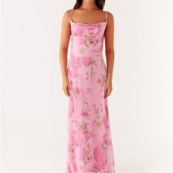 NWT Peppermayo Orlando Maxi Dress Pink Floral Cowl Neck Slip Dress Size 4 - Picture 5 of 6